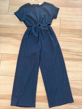 Zara kids Navy Short-Sleeve Wide-Leg Jumpsuit with Waist Cutout